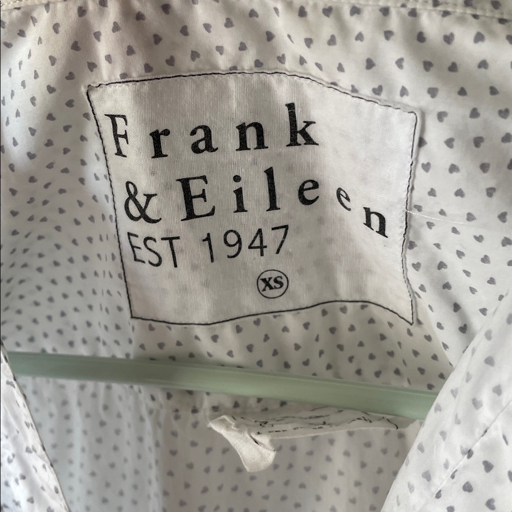 Frank & Eileen FRANK Heart Print Relaxed Button Up Cotton Shirt XS White Grey - Picture 3 of 10